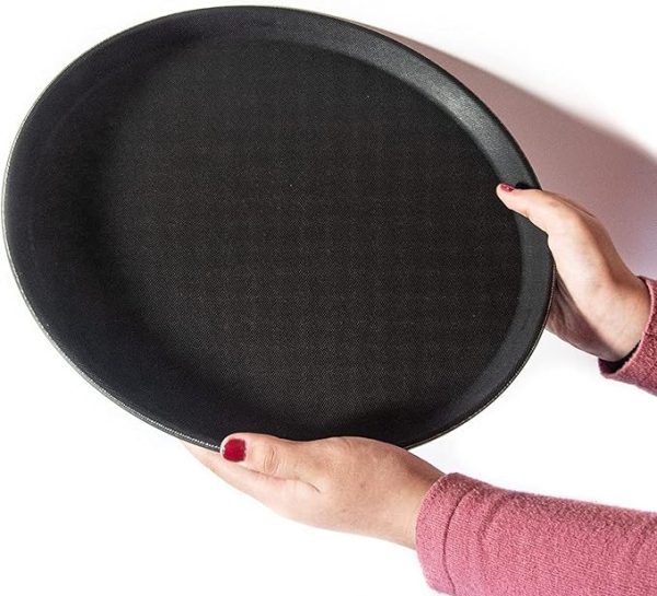 PAWOPA Bandejas de 40 cm camarero antideslizante redonda de plástico negro para hosteleria - Imagen 2