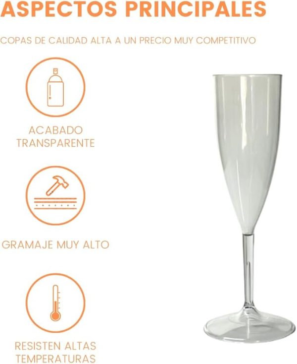 PAWOPA Copas de champan transparentes irrompibles, cava y vino espumoso de plástico duro reutilizables ultrarresistentes - Imagen 2