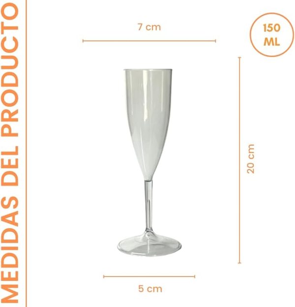PAWOPA Copas de champan transparentes irrompibles, cava y vino espumoso de plástico duro reutilizables ultrarresistentes - Imagen 3